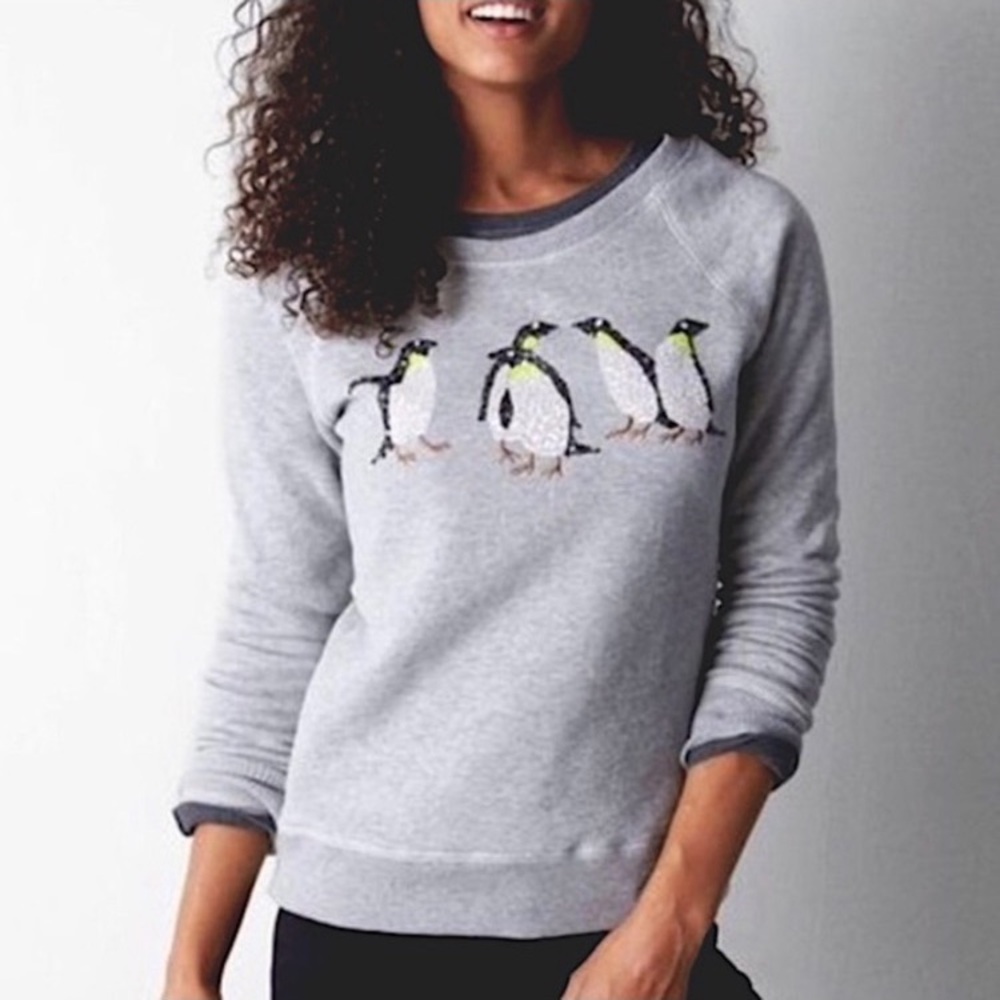 American Eagle Women's Festive Holiday Ugly Christmas Sweater Sequin Penguins XS